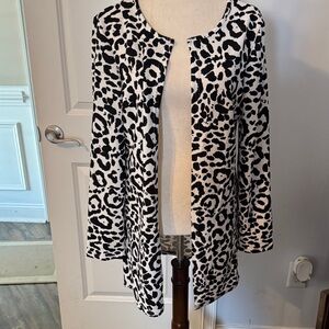 Black & White Leopard Print Open Front Blazer Jacket